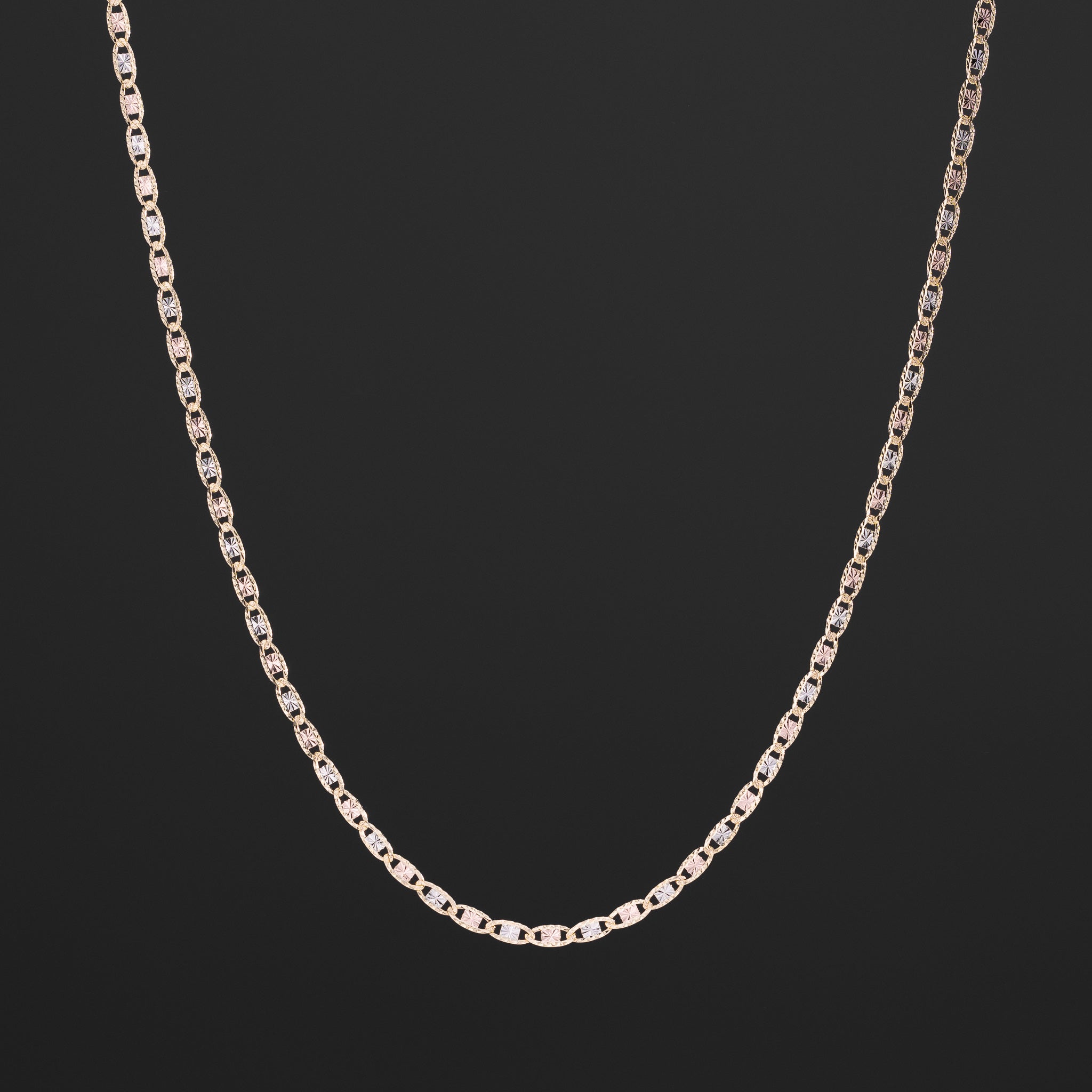 14k Gold 2.6mm Three-Tone Rail Diamond-Cut Valentino Chain - Model CH-0113