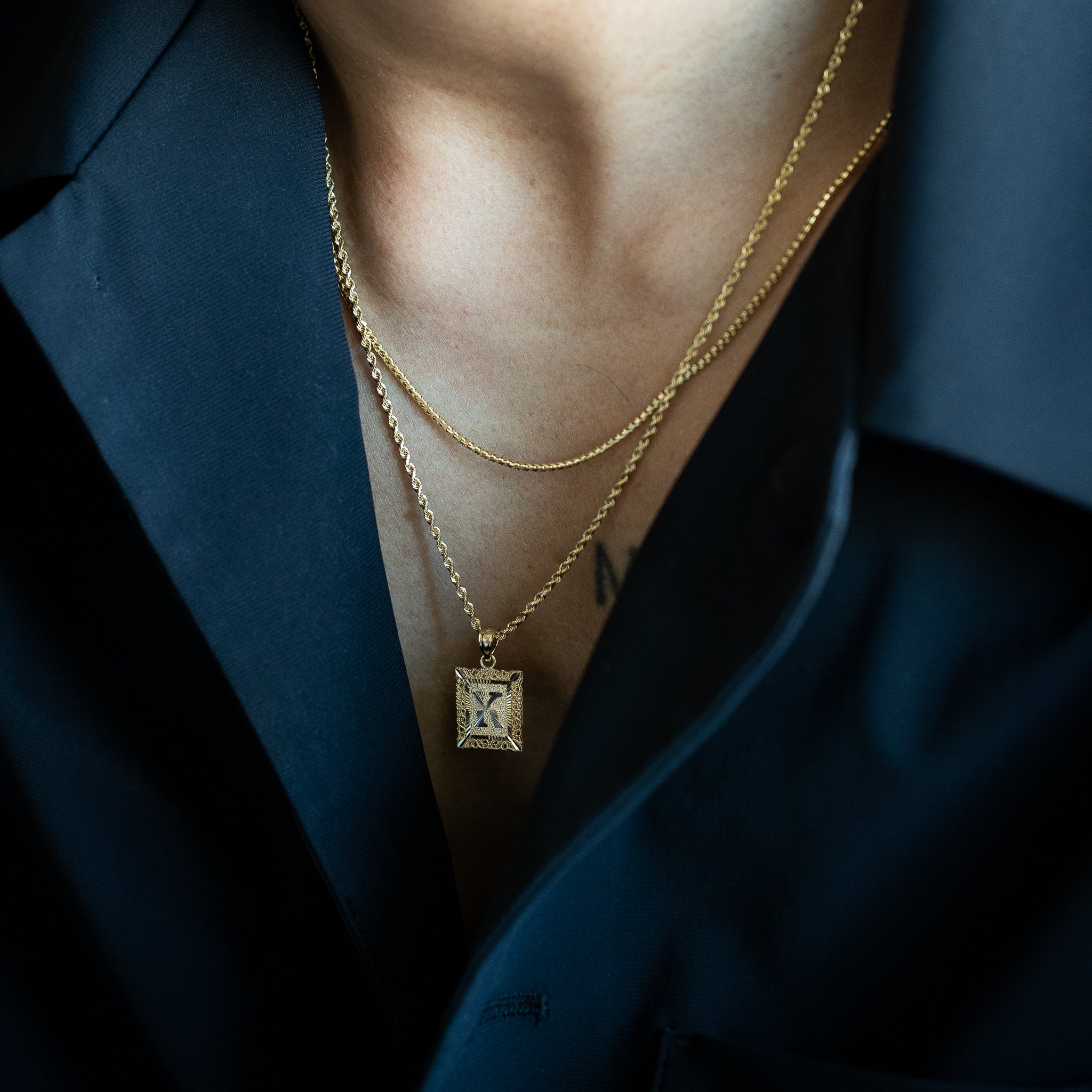 14K Gold Letter K Filigree Pendants | A-Z 14K Gold Pendants