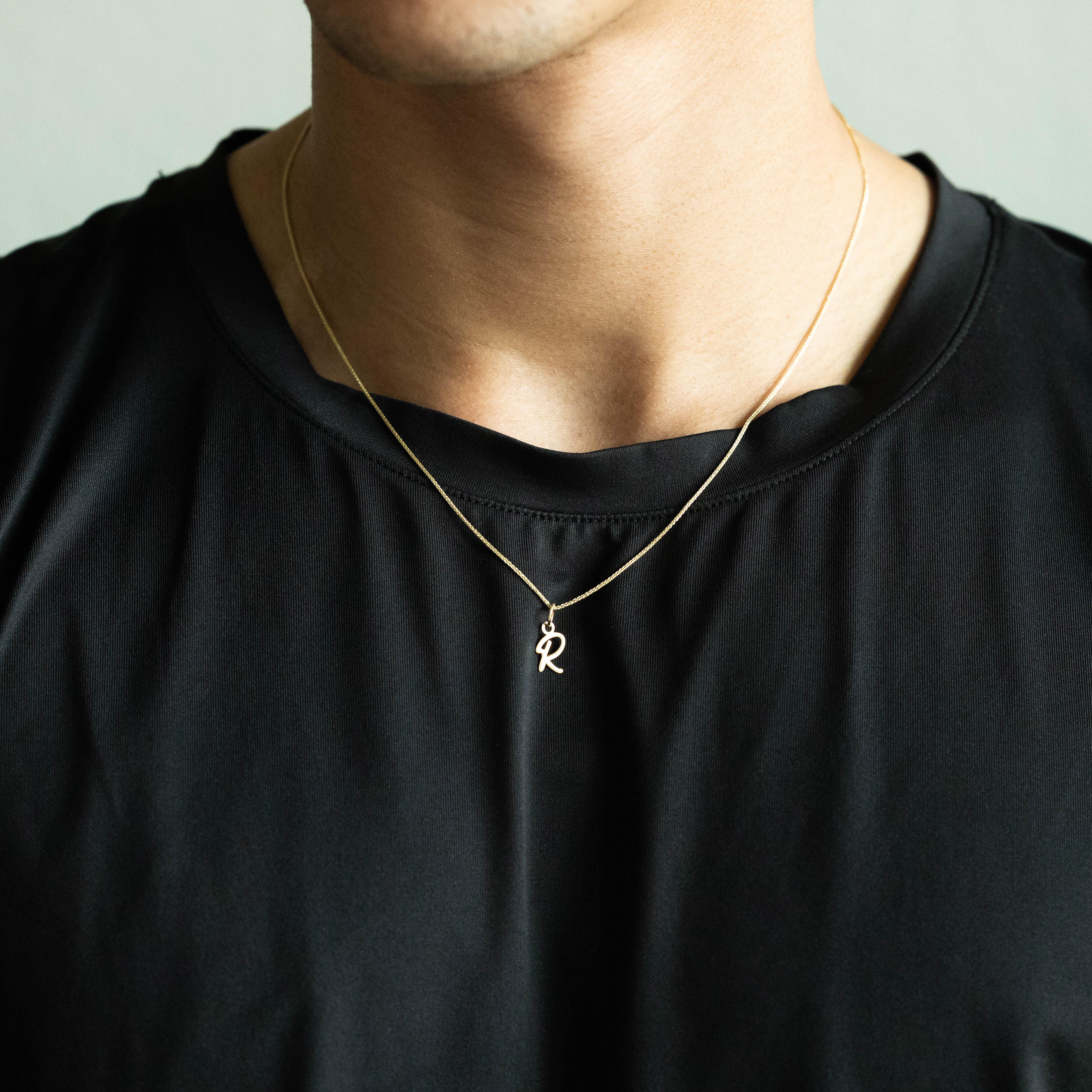 14K Gold Small Script Letter "R" Initial Pendant - Model XNA1467Y