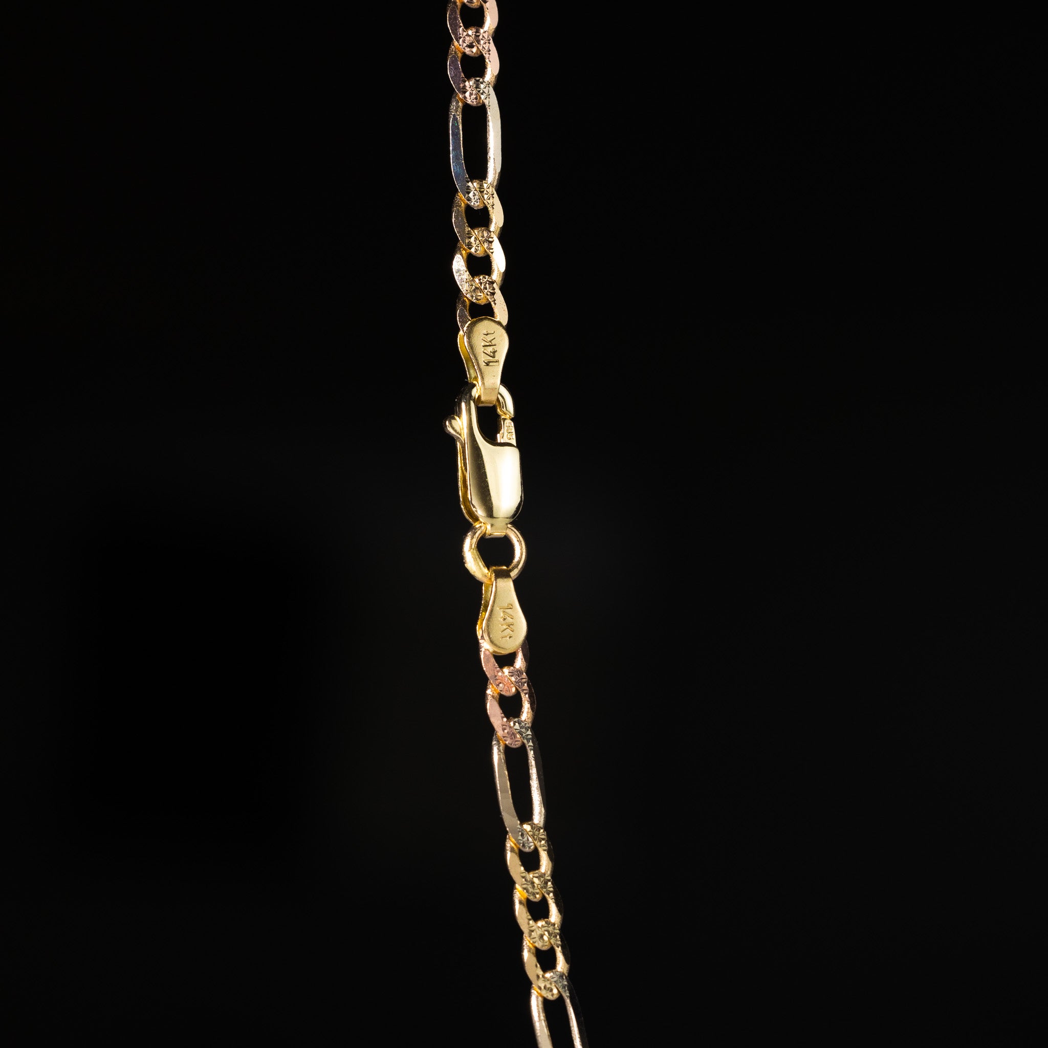14k Gold 4.6mm Three-Tone Concave Figaro Chain - Model CH-0360