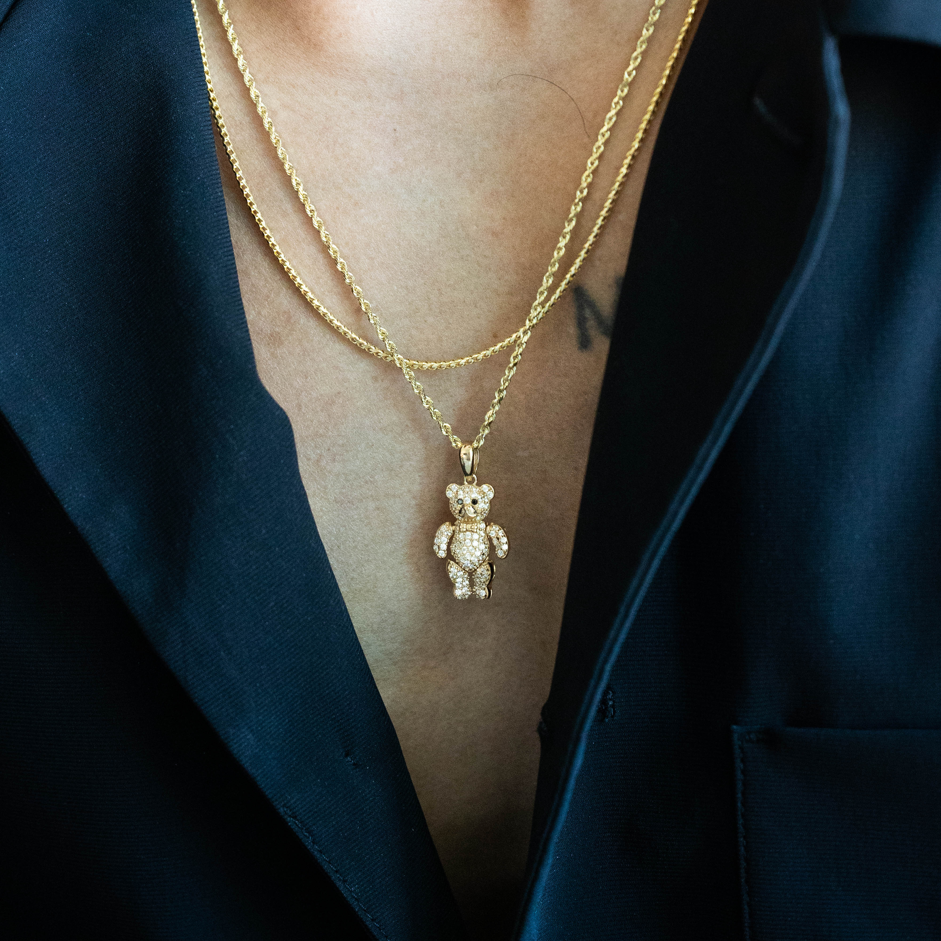 14K Gold CZ Moving Teddy Bear Pendant - Model PT2652