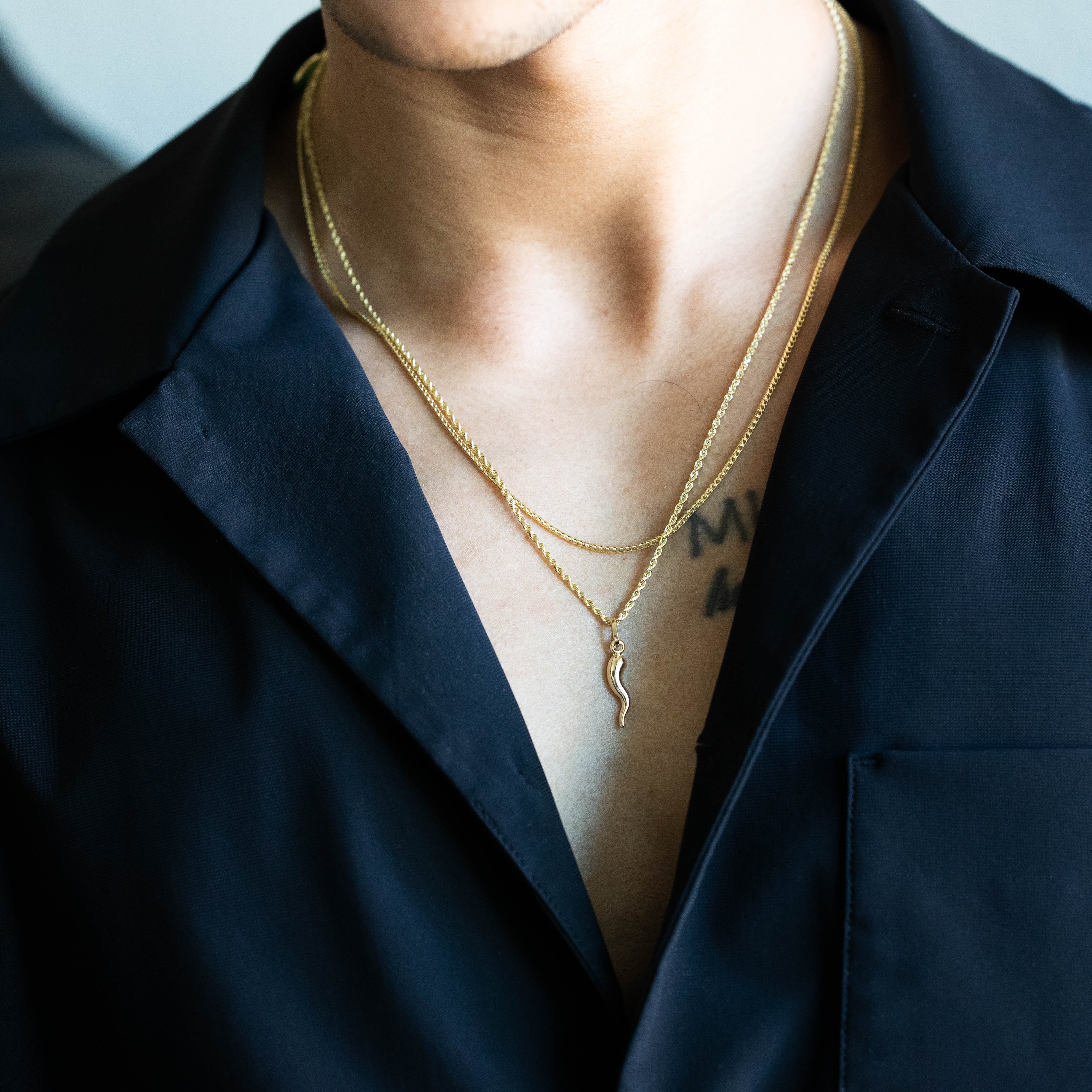 14K Gold Small Cornicello Italian Horn Pendant - Model 456