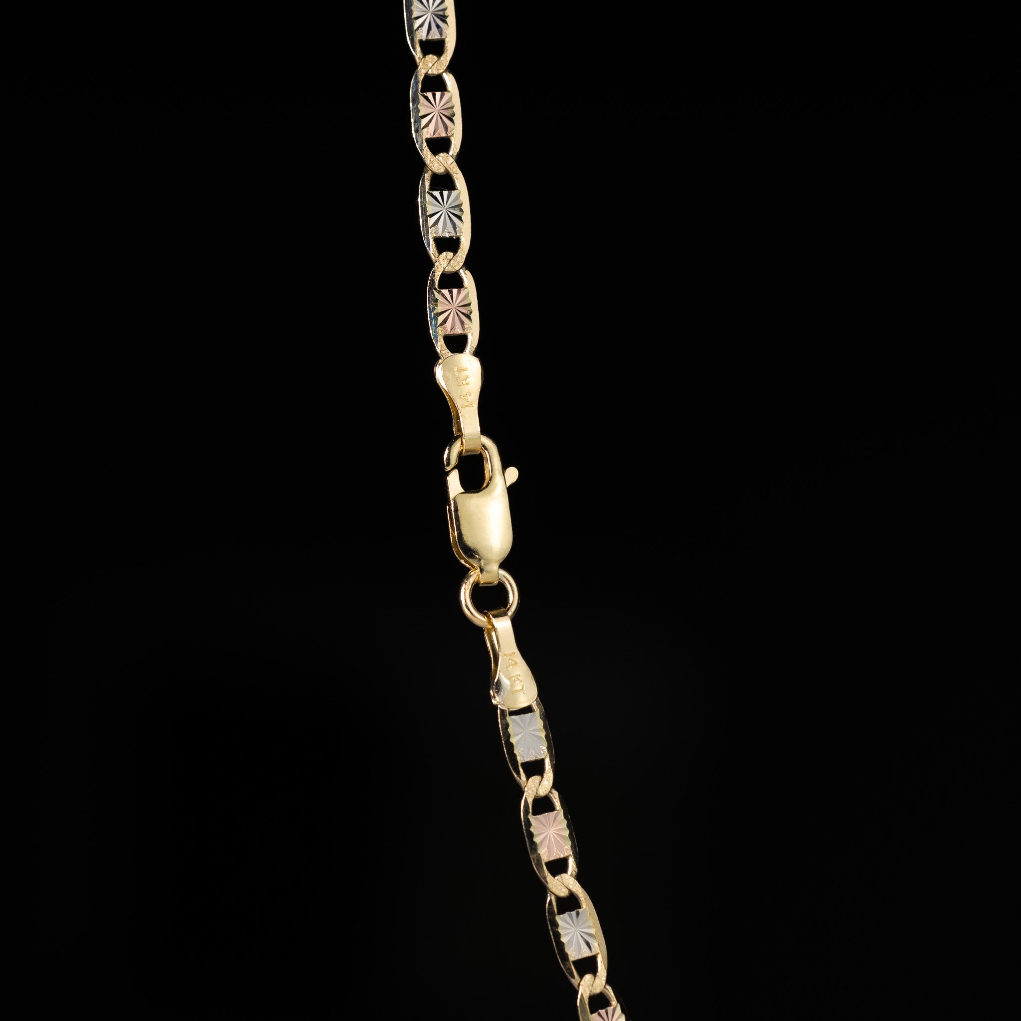 14k Gold 3.3mm Three-Tone Valentino Star Diamond-Cut Chain - Model CH-0376