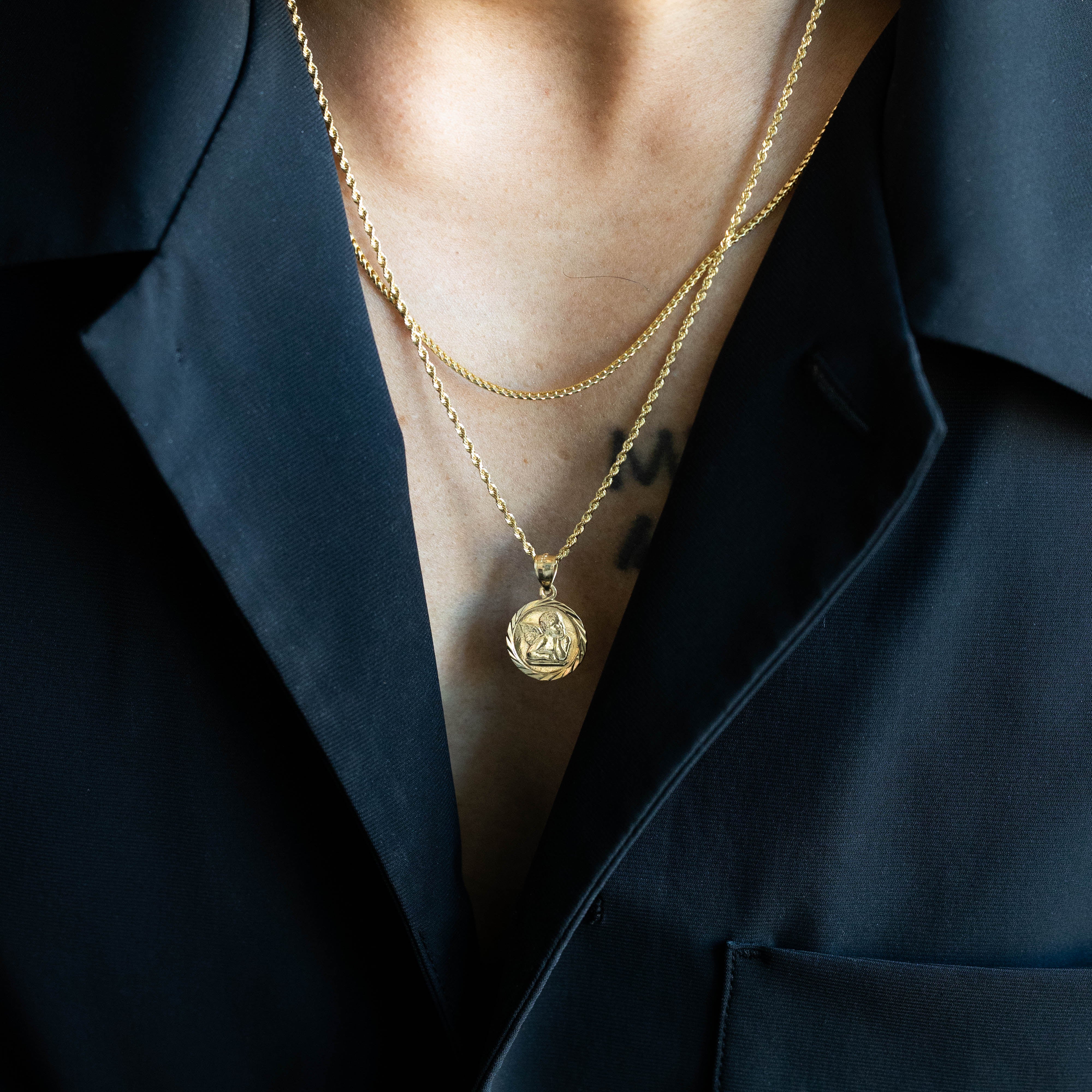 14K Gold Religious Angel Pendant - Model 1493