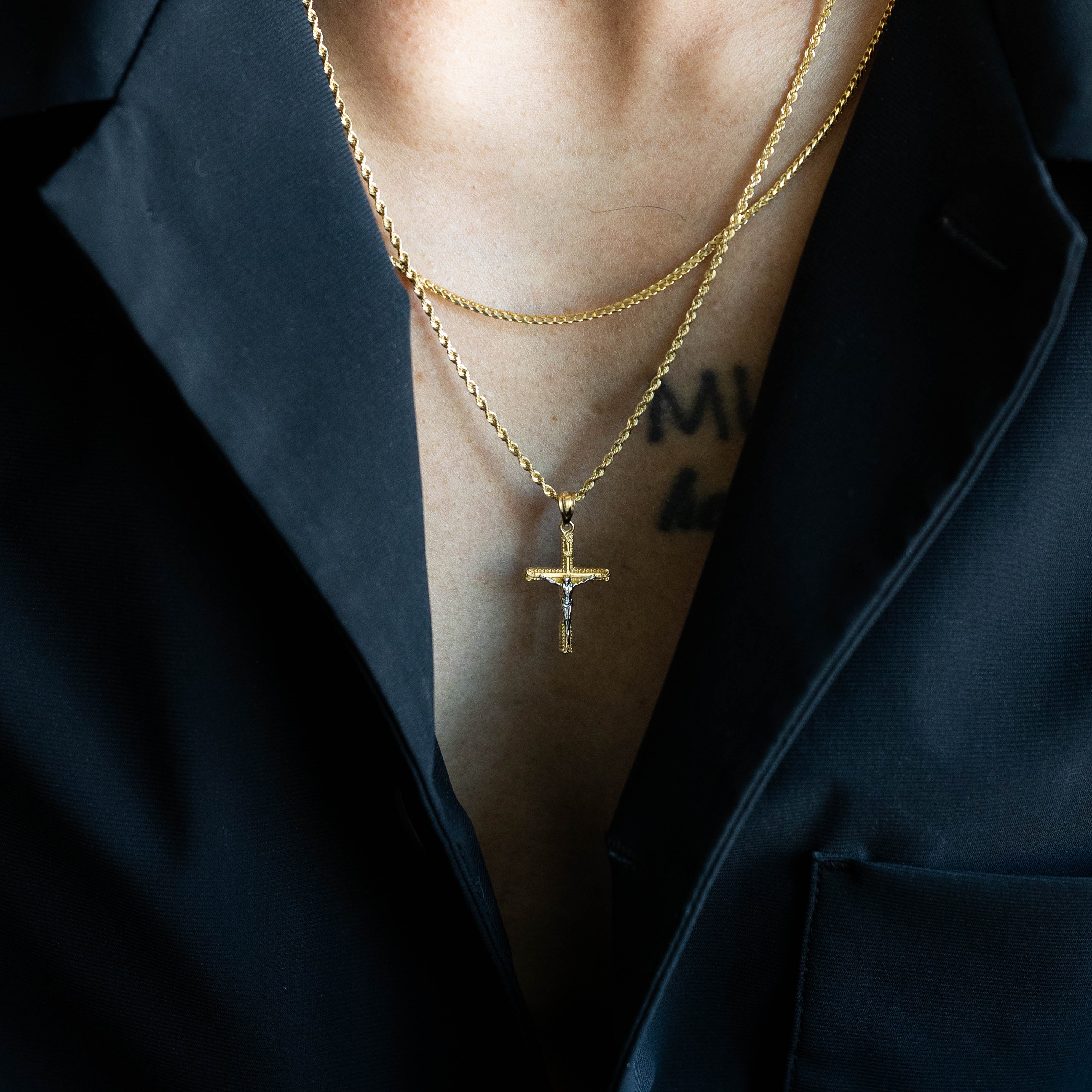 14K Gold 2 Tones Jesus Crucifix Cross Religious Pendant - Model 0046