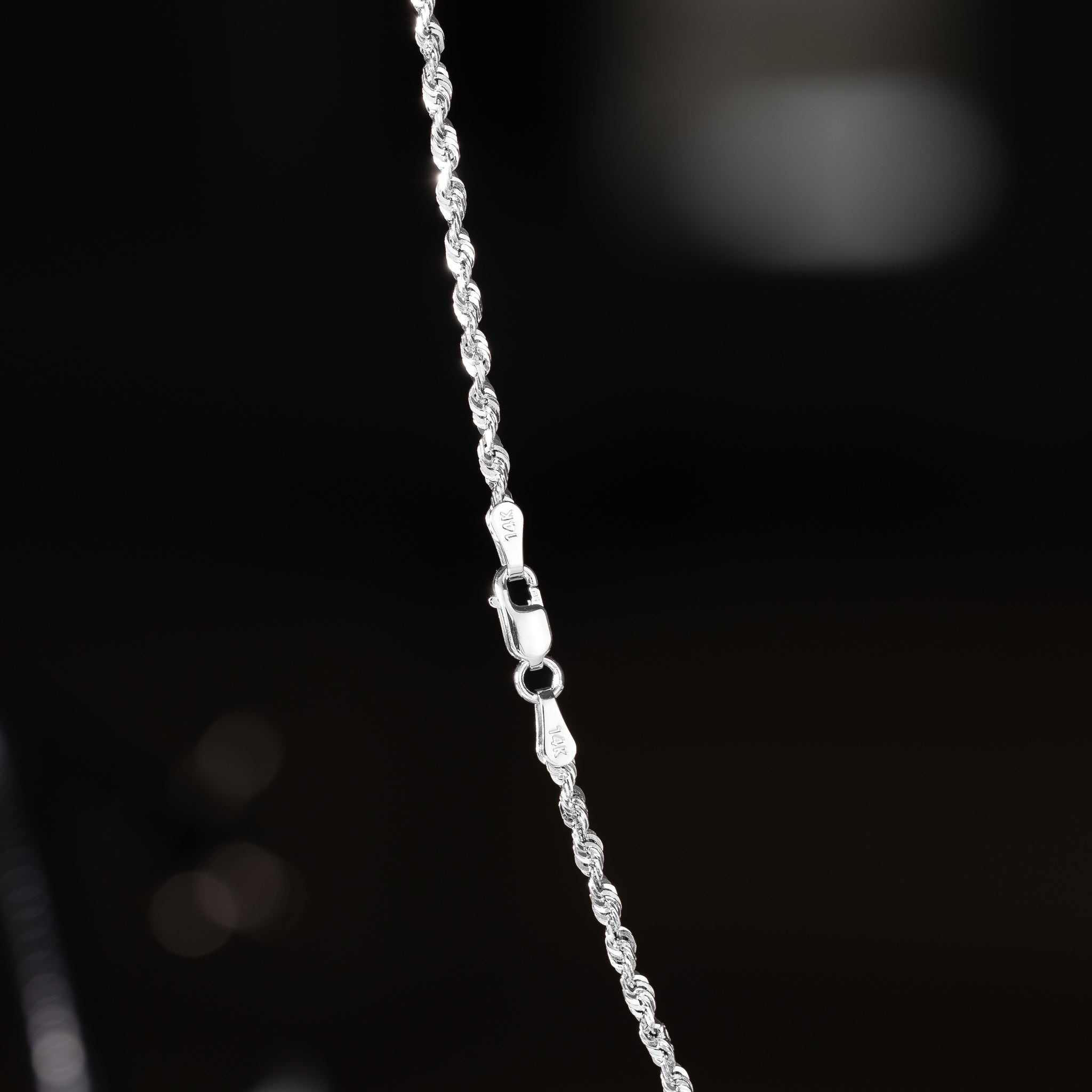 14k White Gold 2.3mm Solid Lightweight Diamond-Cut Rope Chain - Model CH-0142