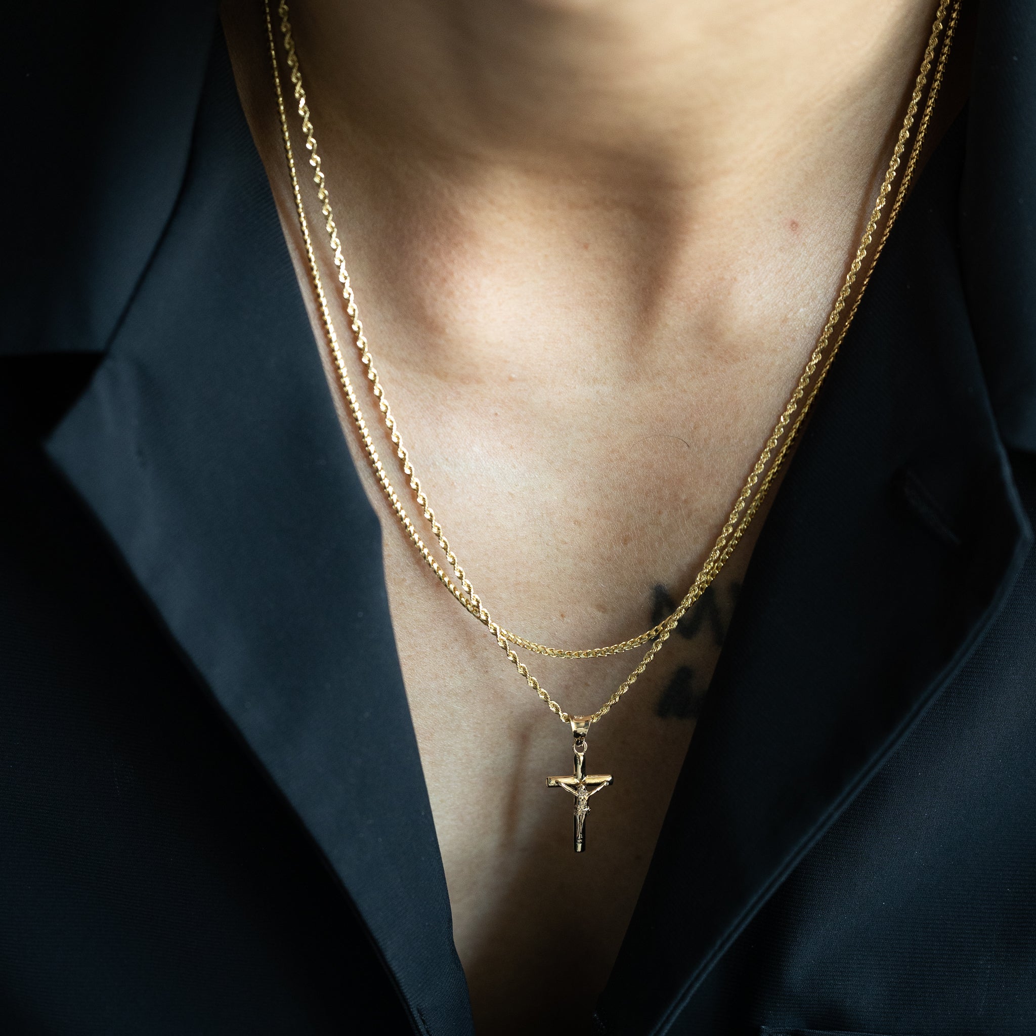 14K Gold Crucifix Small Tube Cross Pendant - Model 841