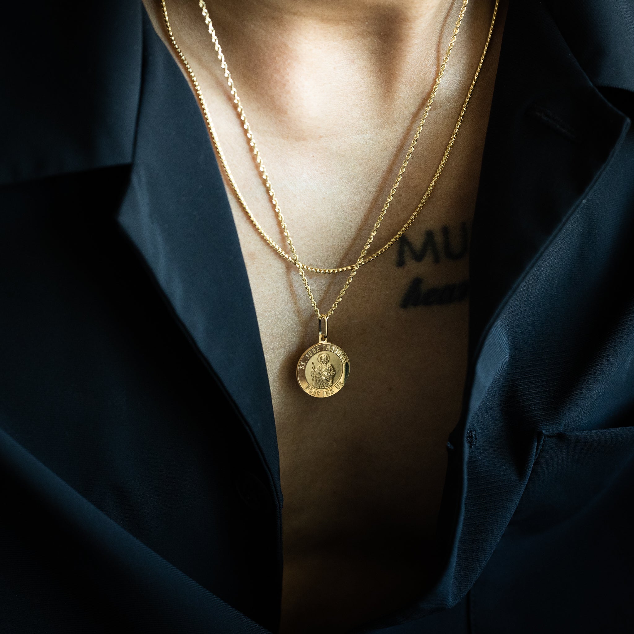 14K Gold St. Jude Round Solid Medal Pendant - Model 0279