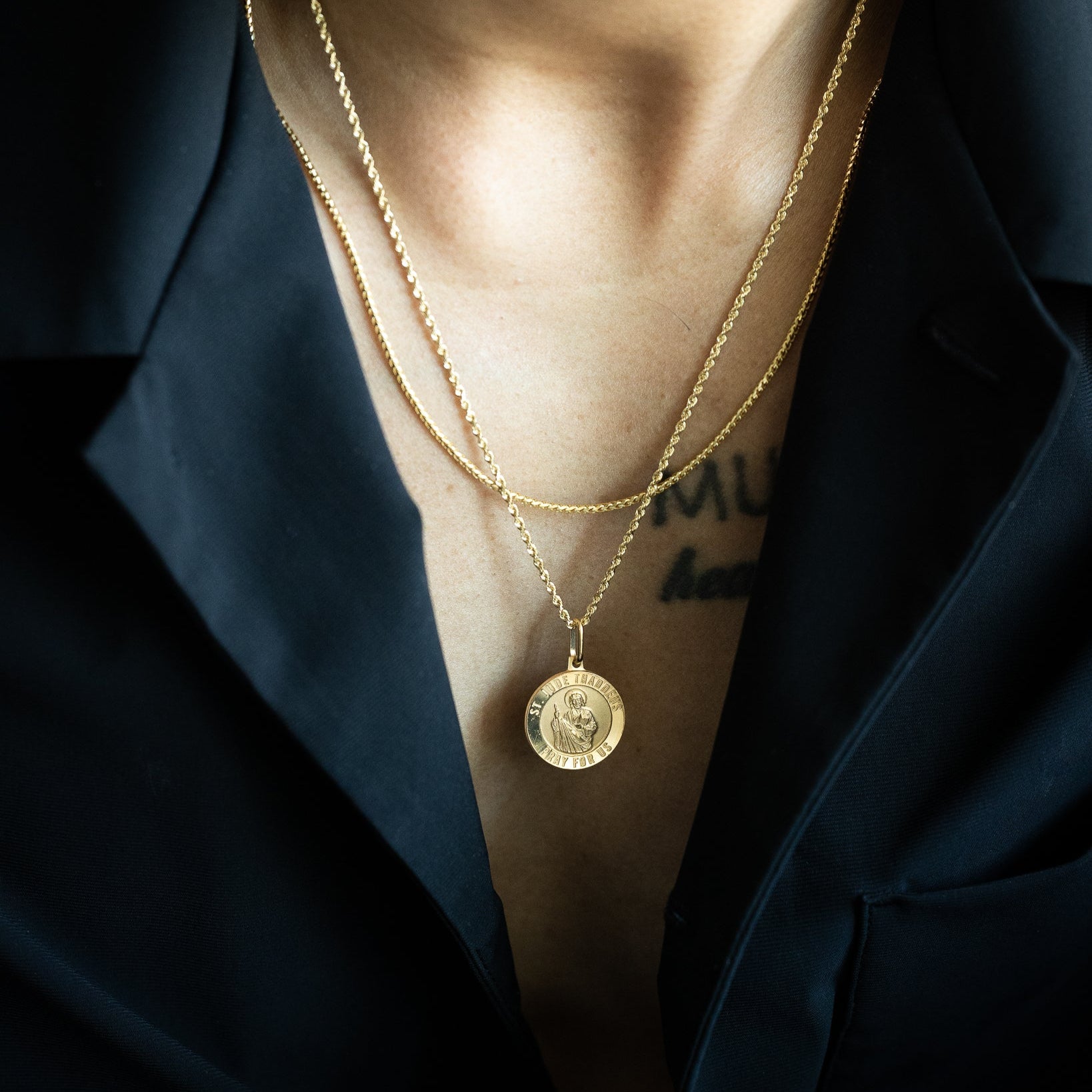 14K Gold St. Jude Round Solid Medal Pendant - Model 0279