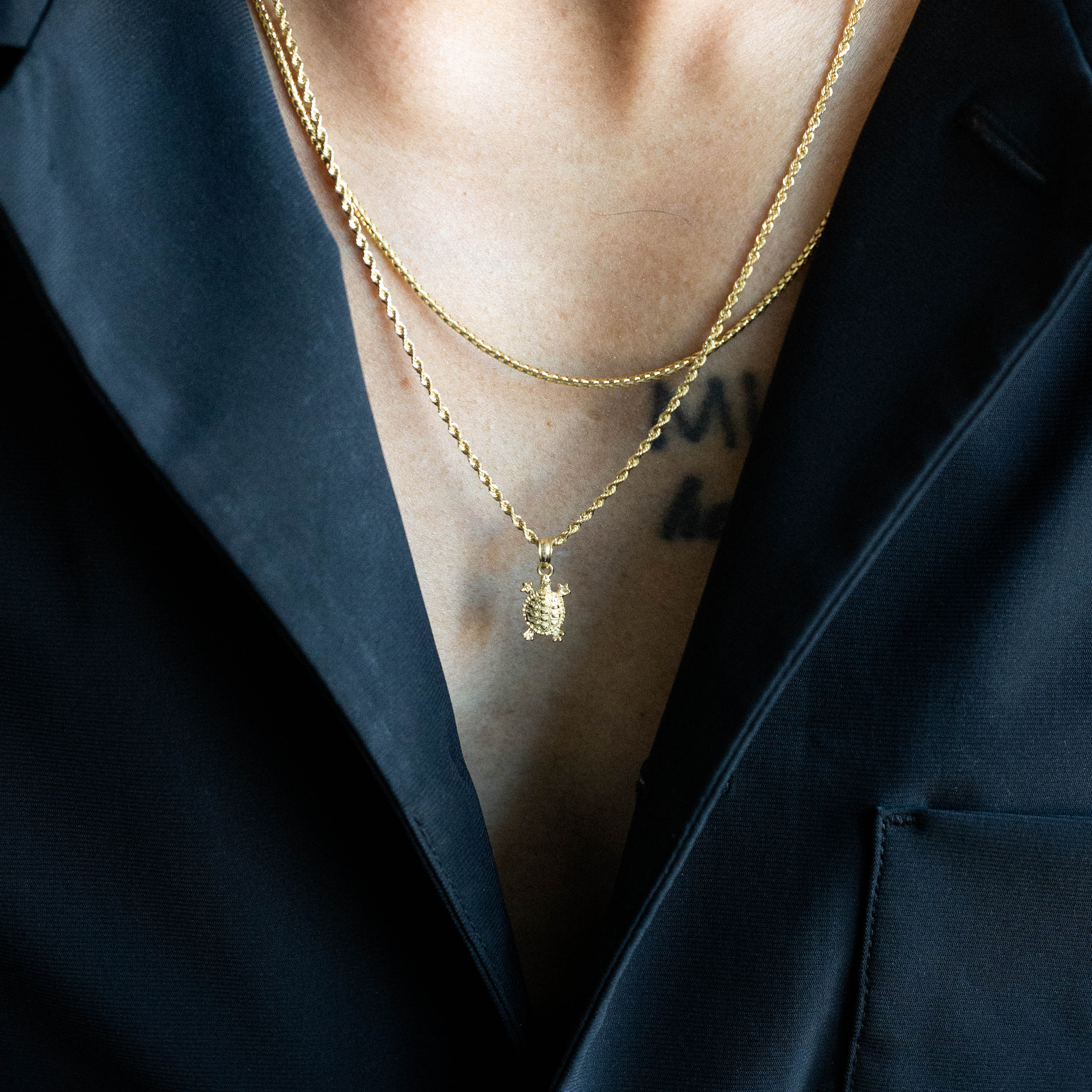 14K Gold Small Textured Land Turtle Charm - Charlie & Co. Jewelry