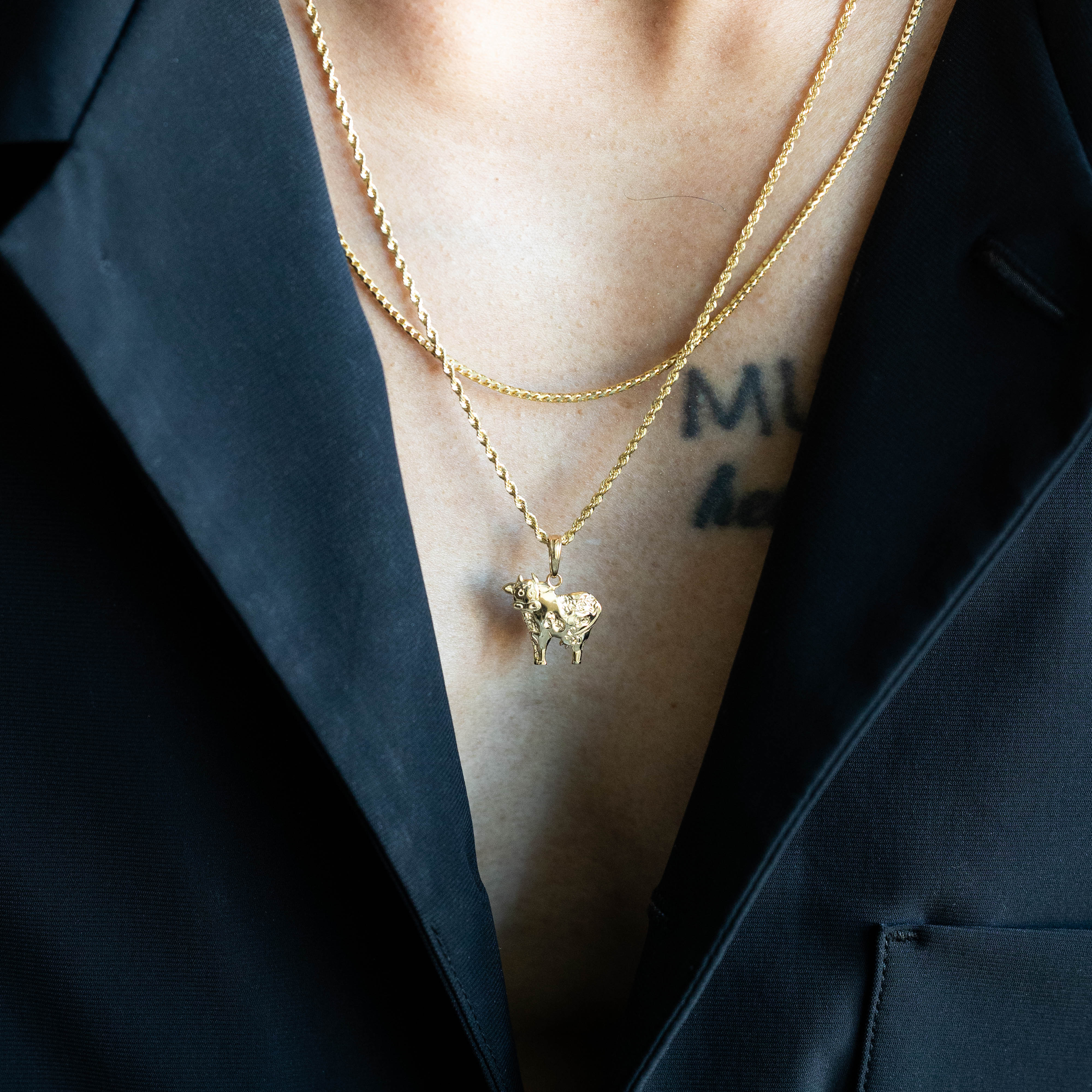 14K Gold Polished Cow Pendant