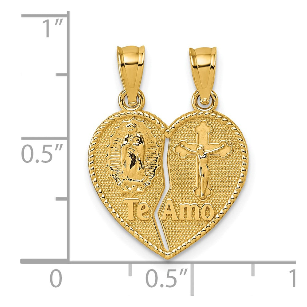 Charlie & Co Jewelry | 14k Polished Spanish Te Amo Our Lady Of Guadalupe And Crucifix Break-apart Heart Pendant - Model K10003