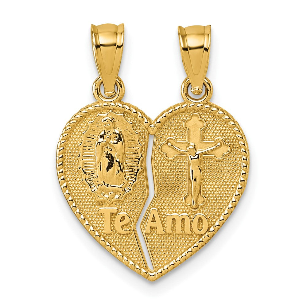 Charlie & Co Jewelry | 14k Polished Spanish Te Amo Our Lady Of Guadalupe And Crucifix Break-apart Heart Pendant - Model K10003