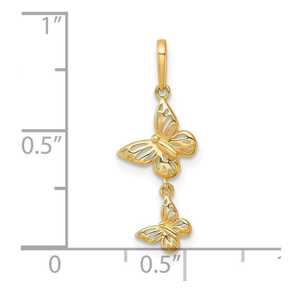 Charlie & Co Jewelry | 14k Polished Double Butterfly Dangle Charm Pendant - Model K10028