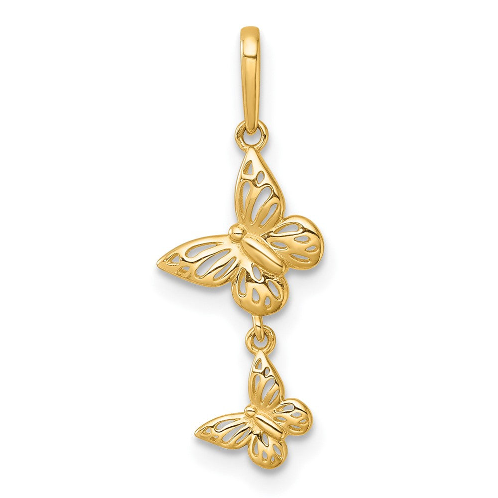 Charlie & Co Jewelry | 14k Polished Double Butterfly Dangle Charm Pendant - Model K10028