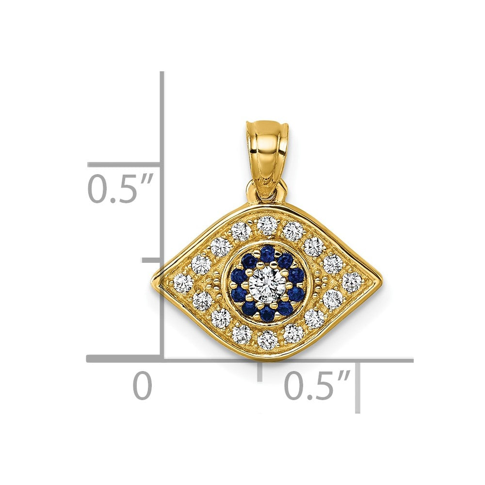 Charlie & Co Jewelry | 14k Polished Lab Created Blue Spinel And Cz Evil Eye Charm Pendant - Model K10043