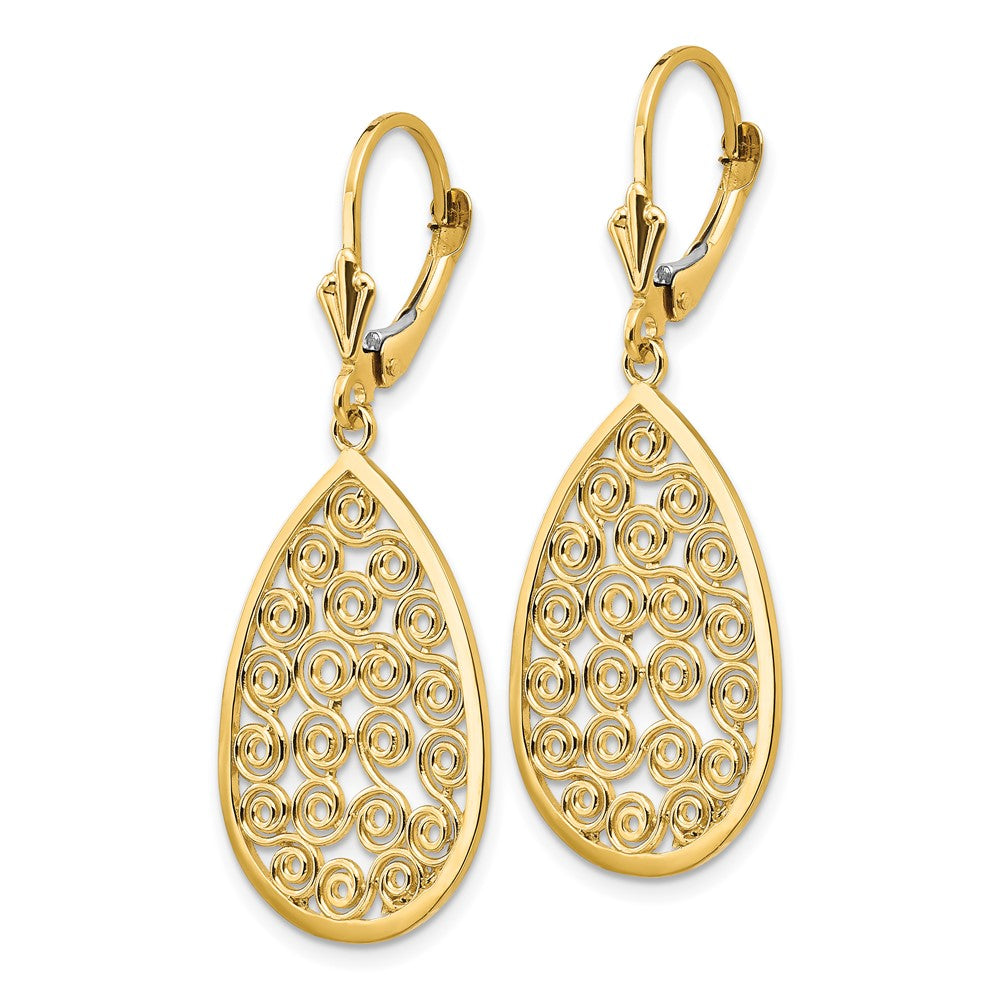 Gold Teardrop Filigree Dangle Leverback Earrings - Model K1394 - Charlie & Co. Jewelry