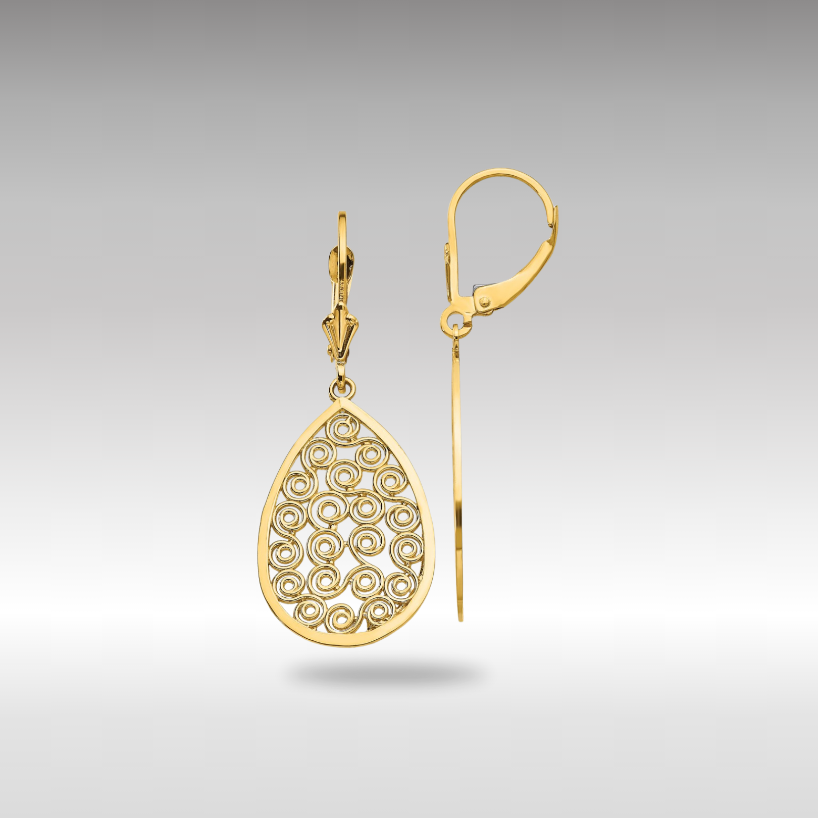 Gold Teardrop Filigree Dangle Leverback Earrings - Model K1394 - Charlie & Co. Jewelry