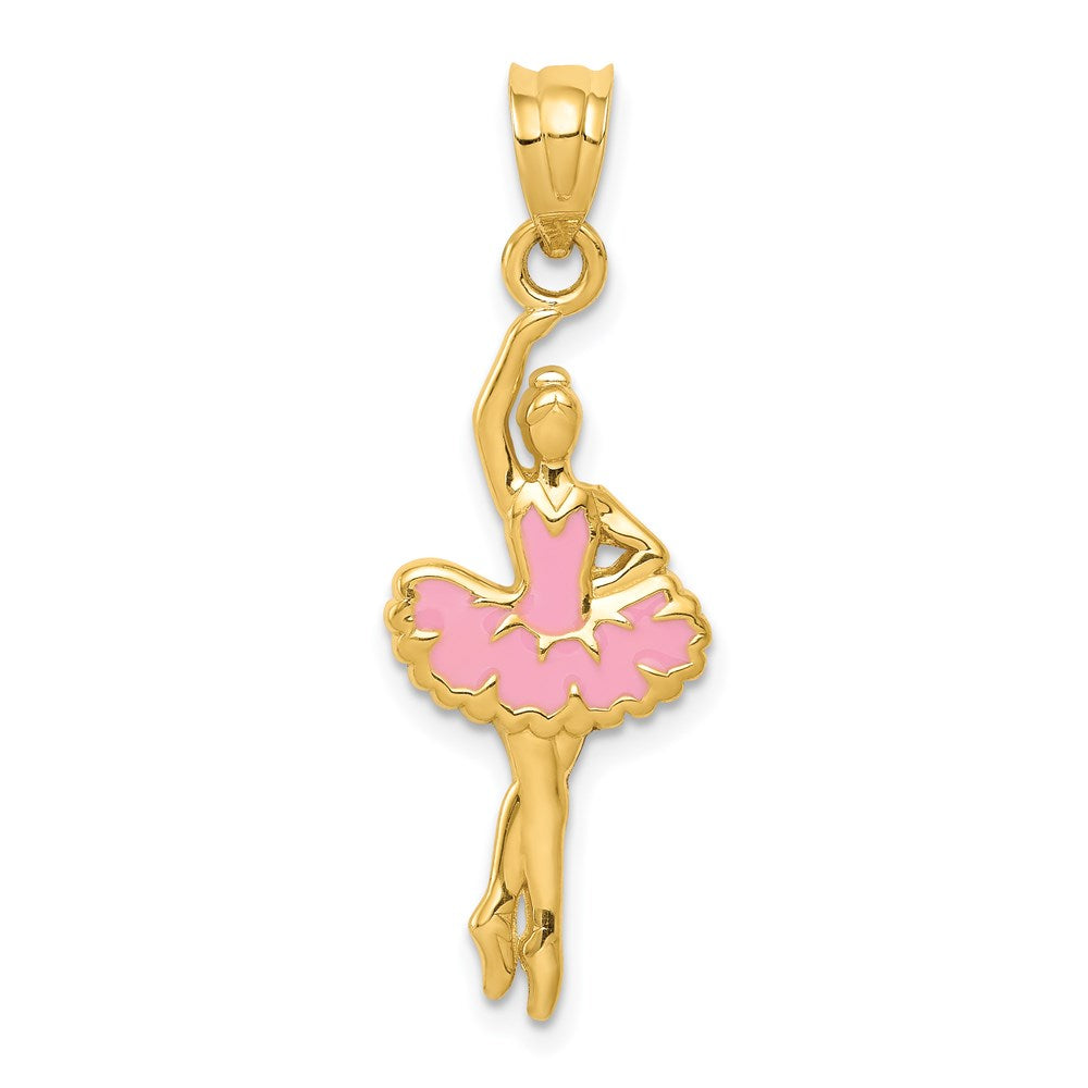 14K Gold Pink Enameled Ballerina Pendant Necklace - Charlie & Co. Jewelry
