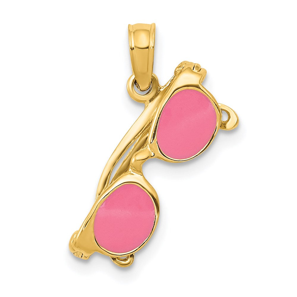 14k Gold 3D Pink Enameled Moveable Sunglasses Pendant - Charlie & Co. Jewelry