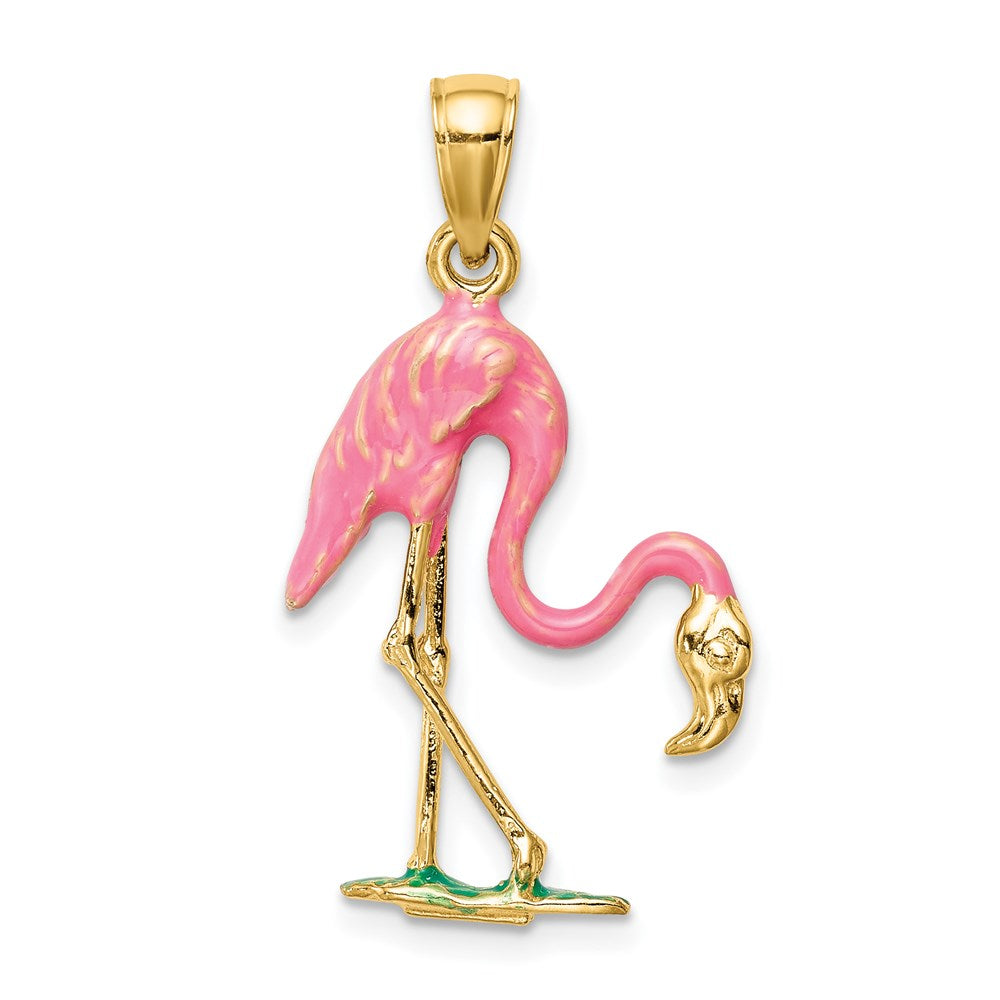 Gold 3-D Pink Enameled Flamingo Charm Model-K1905 - Charlie & Co. Jewelry