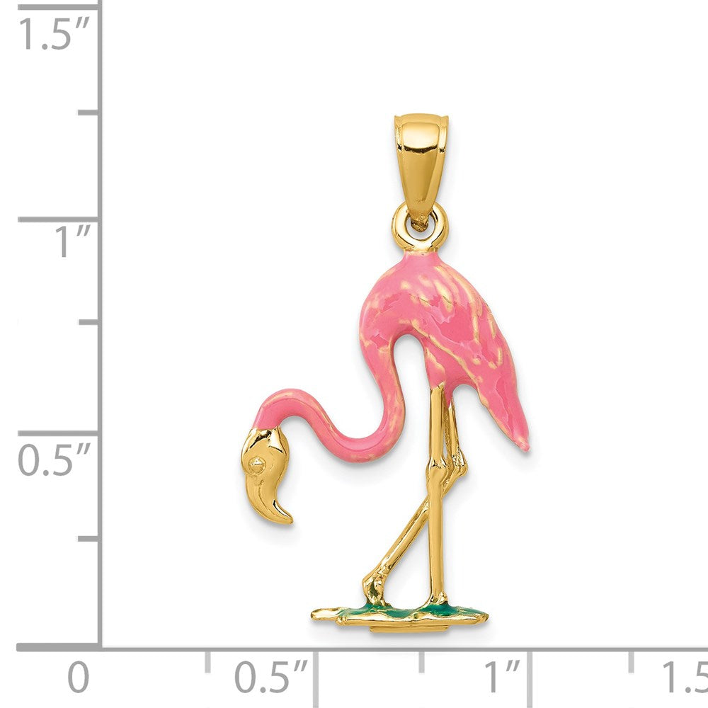 Gold 3-D Pink Enameled Flamingo Charm Model-K1905 - Charlie & Co. Jewelry