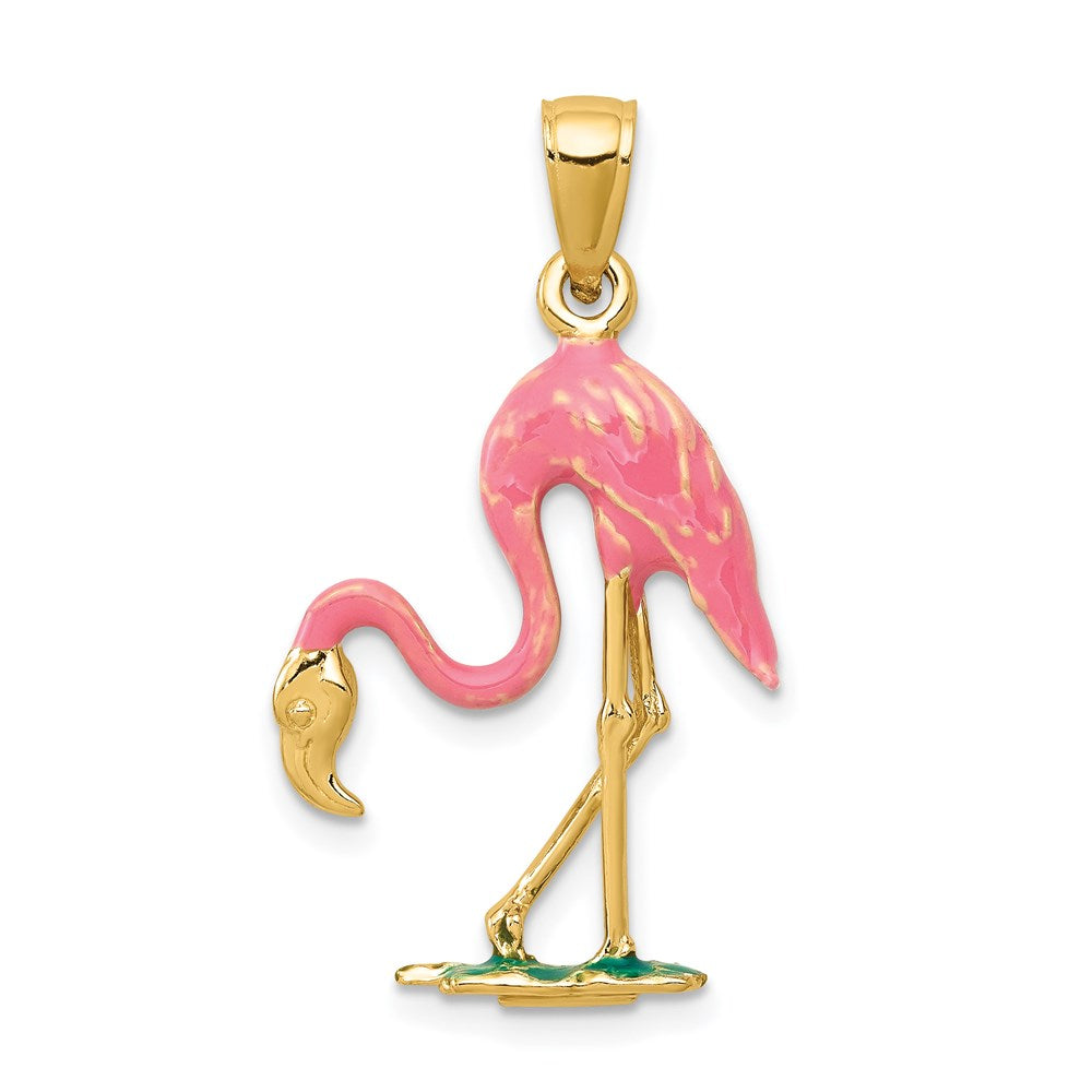 Gold 3-D Pink Enameled Flamingo Charm Model-K1905 - Charlie & Co. Jewelry