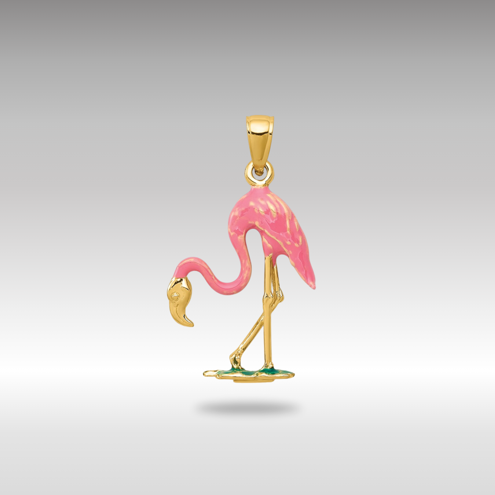 Gold 3-D Pink Enameled Flamingo Charm Model-K1905 - Charlie & Co. Jewelry