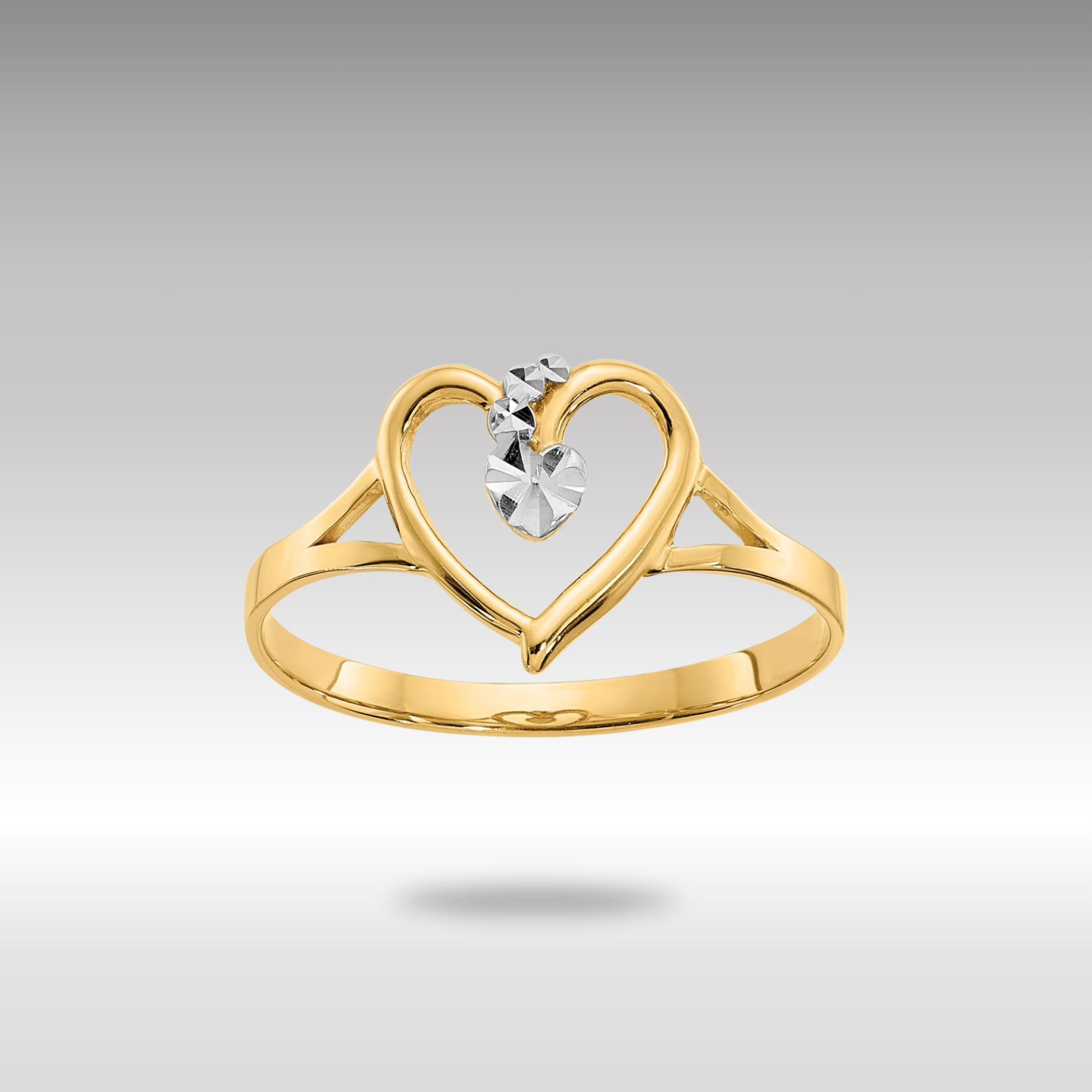 Yellow and White Gold Polished Heart Ring Model-K2072 - Charlie & Co. Jewelry