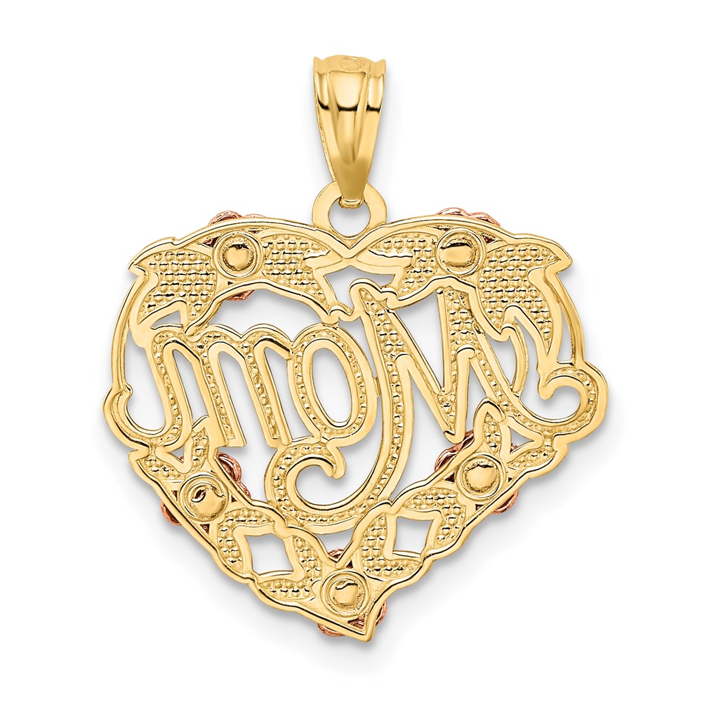 Gold MOM Heart with Roses Pendant Necklace - Model K2657 - Charlie & Co. Jewelry