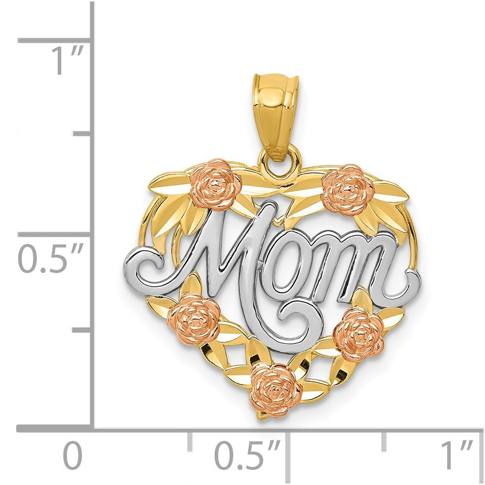 Gold MOM Heart with Roses Pendant Necklace - Model K2657 - Charlie & Co. Jewelry