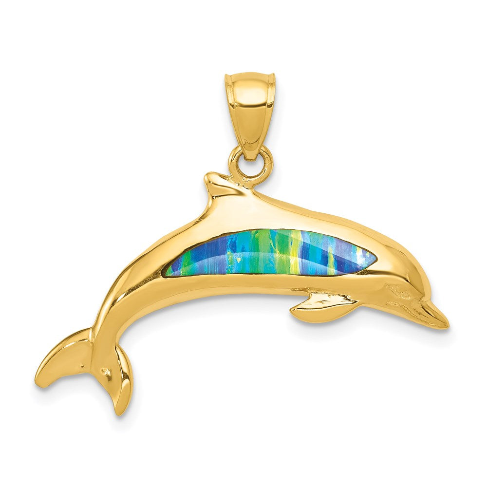 Charlie & Co Jewelry | 14k Lab Created Opal Dolphin Pendant - Model K3008