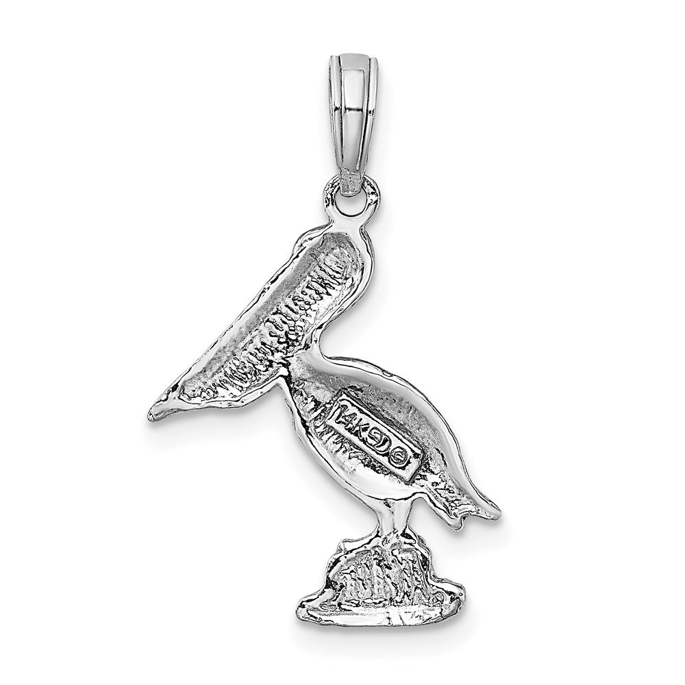 White Gold Standing Pelican Necklace Charm Model-K3118W - Charlie & Co. Jewelry