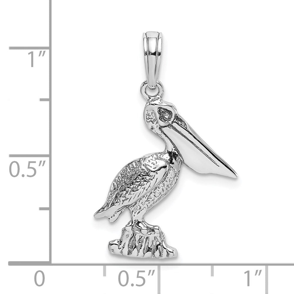 White Gold Standing Pelican Necklace Charm Model-K3118W - Charlie & Co. Jewelry