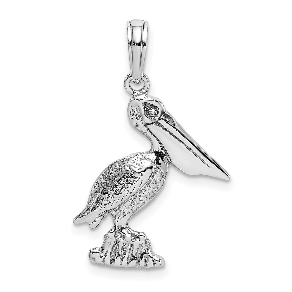 White Gold Standing Pelican Necklace Charm Model-K3118W - Charlie & Co. Jewelry