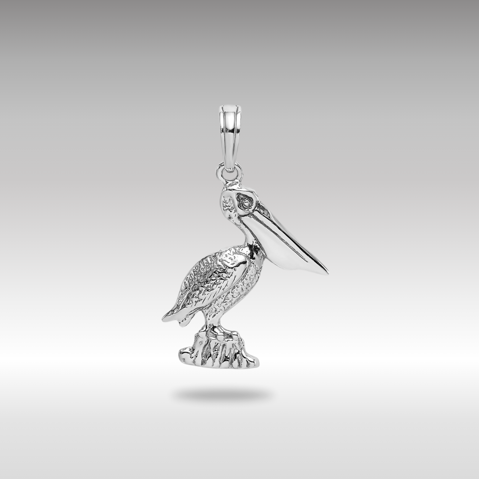 White Gold Standing Pelican Necklace Charm Model-K3118W - Charlie & Co. Jewelry