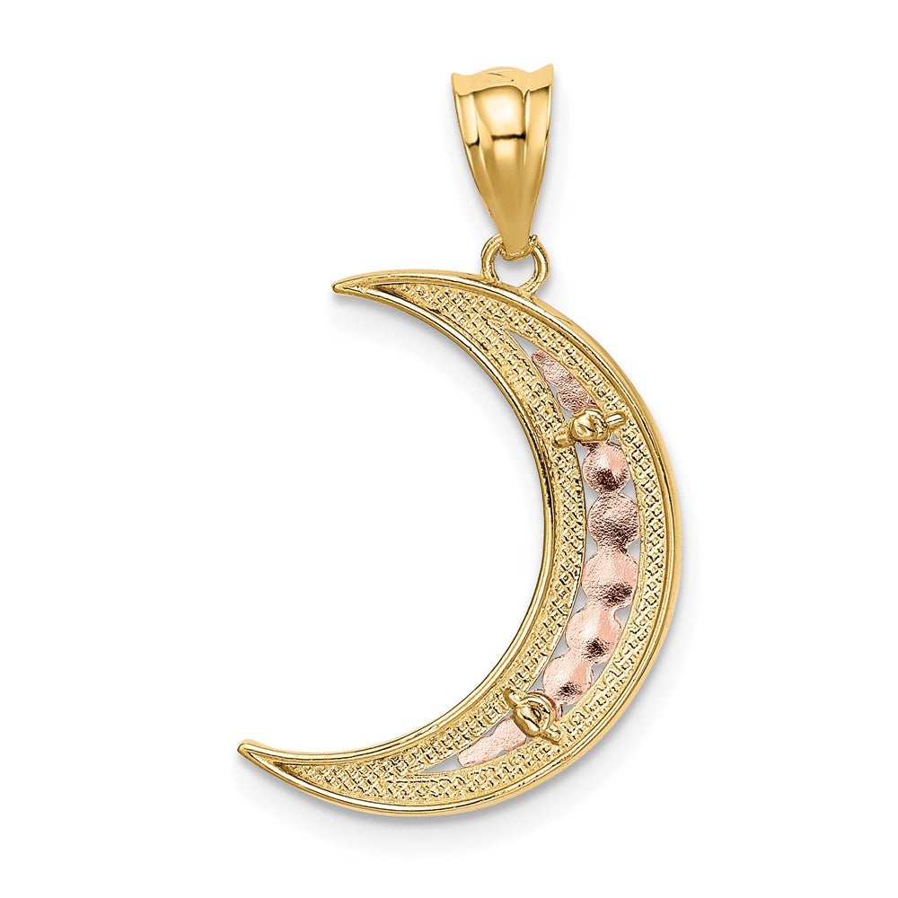 Gold Diamond-Cut Moon Pendant Necklace Model-K3199 - Charlie & Co. Jewelry