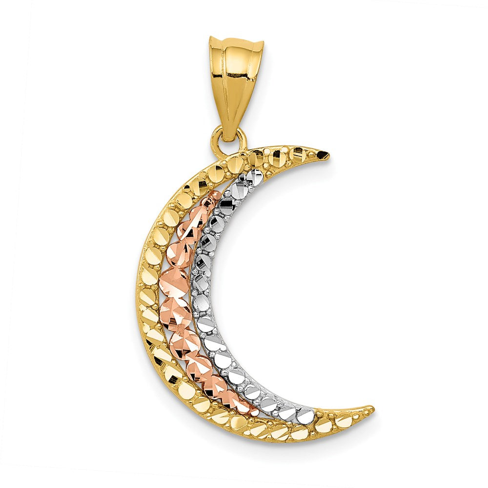 Gold Diamond-Cut Moon Pendant Necklace Model-K3199 - Charlie & Co. Jewelry