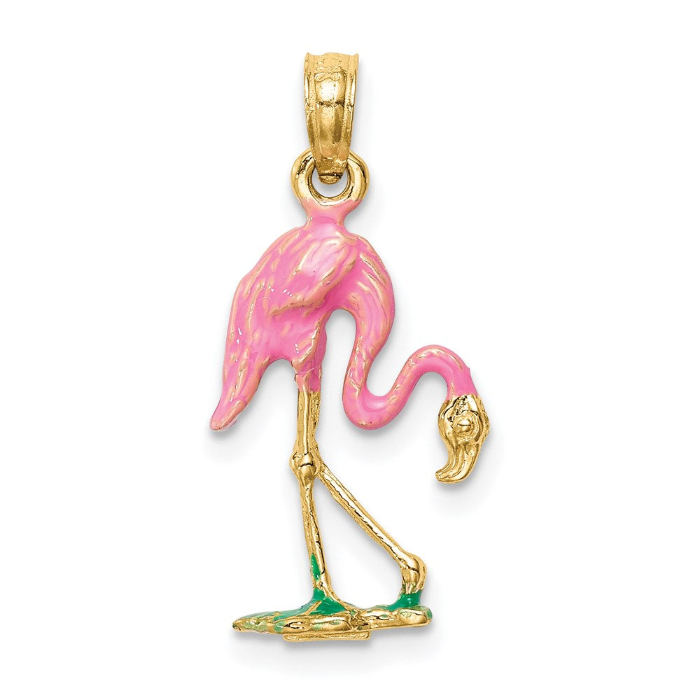 14k Gold Enameled Flamingo Pendant - Charlie & Co. Jewelry