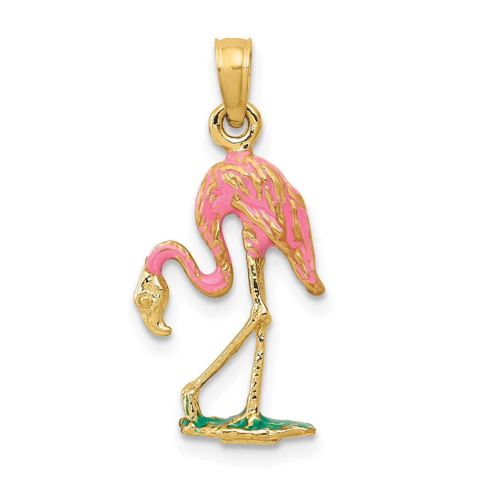 14k Gold Enameled Flamingo Pendant - Charlie & Co. Jewelry