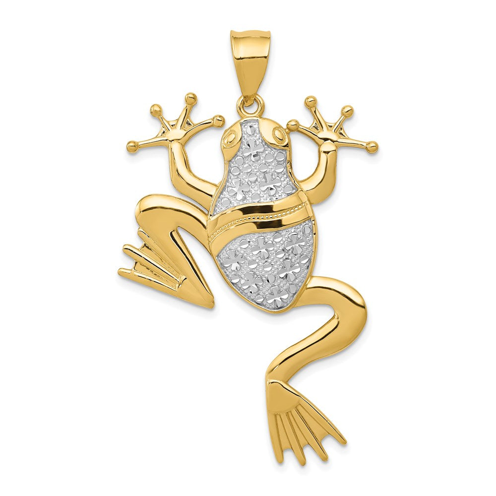 14K Yellow and White Gold Diamond-Cut Frog Pendant - Charlie & Co. Jewelry