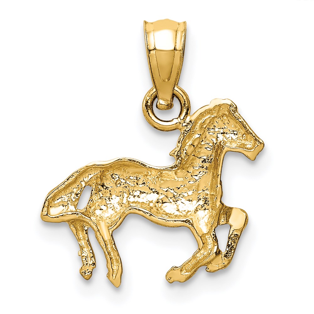 14k Gold Diamond-Cut Horse Necklace Pendant - Charlie & Co. Jewelry