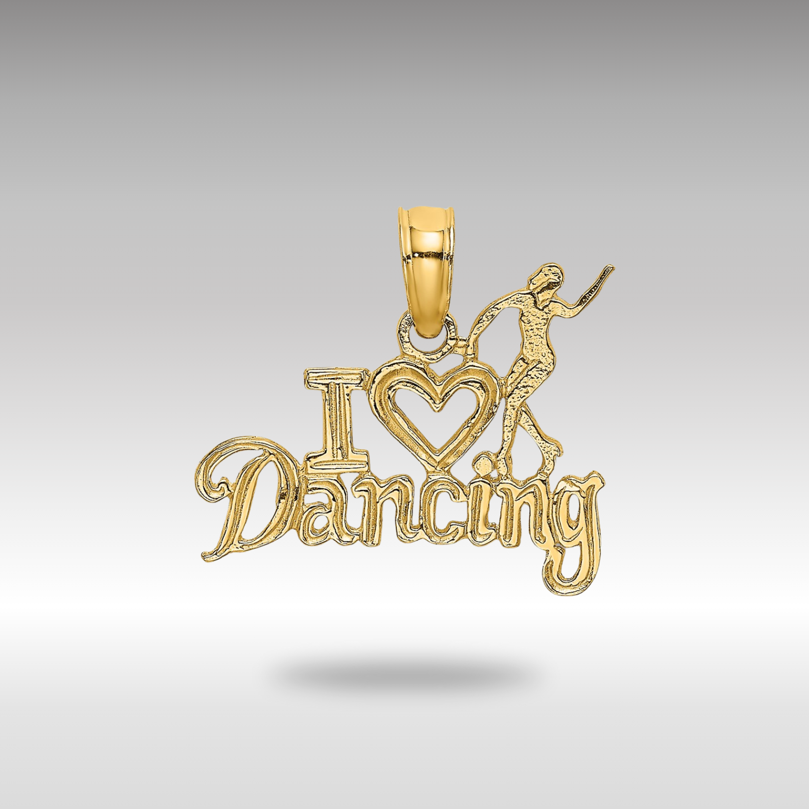 Gold 'I Heart Dancing' Necklace Pendant with Dancer Figure - Charlie & Co. Jewelry