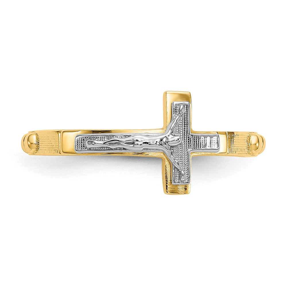 Yellow and White Gold Crucifix Rosary Ring Model-K3967 - Charlie & Co. Jewelry