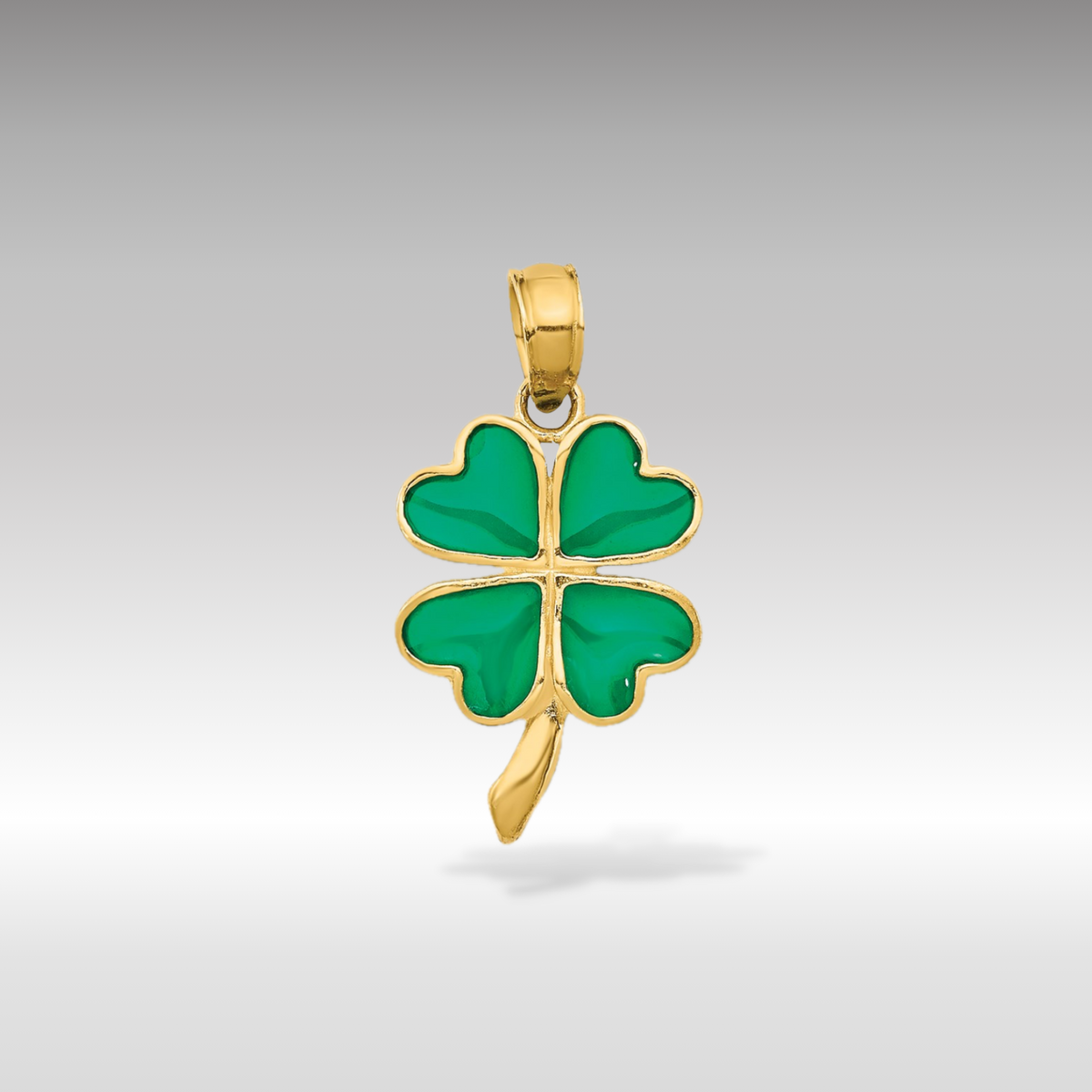 14K Gold Green Enameled Four-Leaf Clover Charm - Model K4097