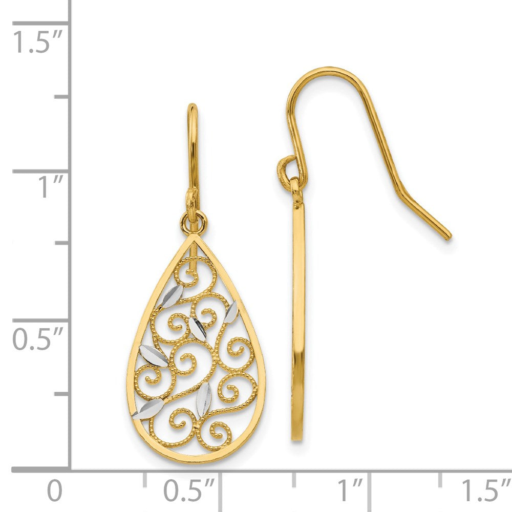 Gold Diamond-cut Filigree Teardrop Wire Earrings - Model K4363 - Charlie & Co. Jewelry