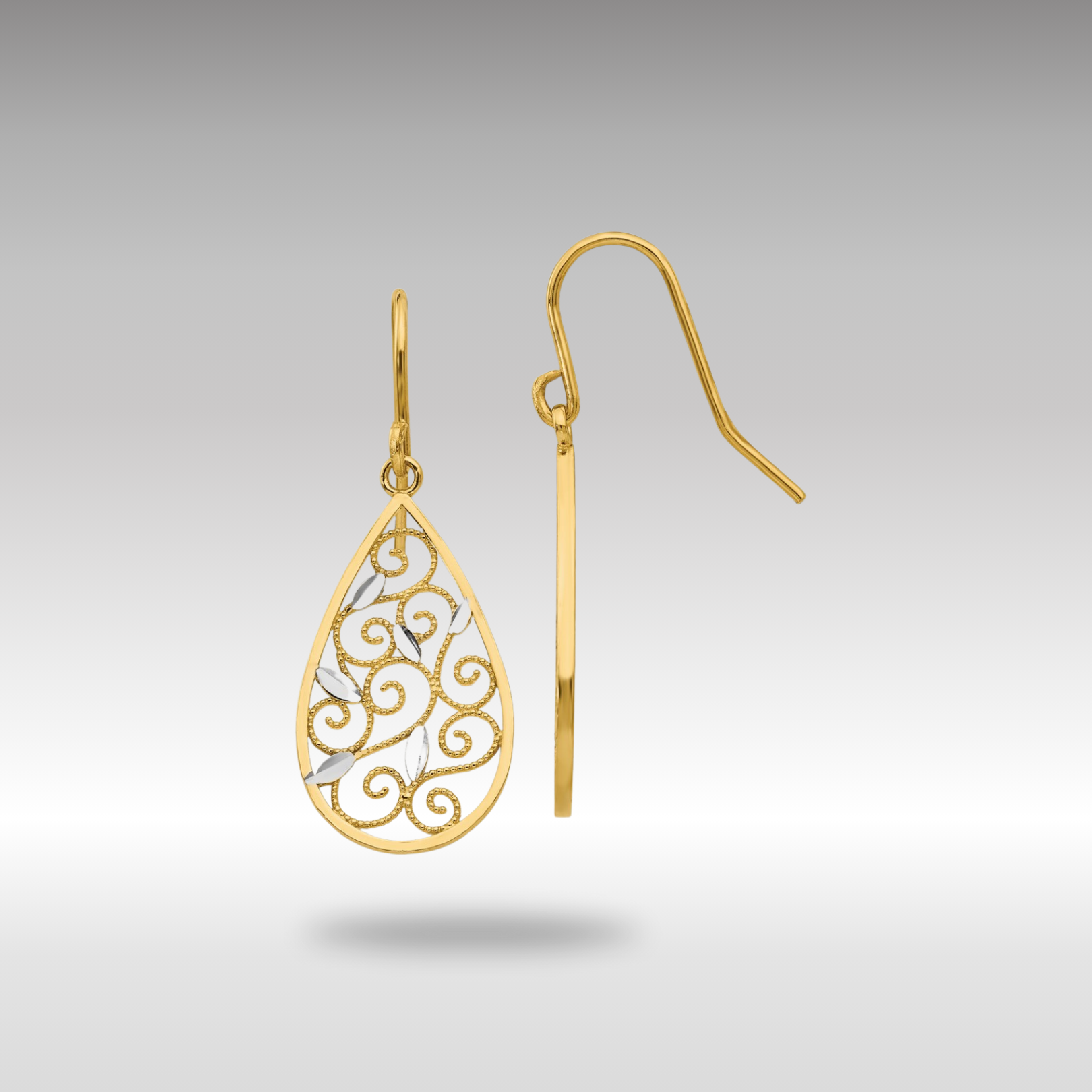 Gold Diamond-cut Filigree Teardrop Wire Earrings Model-K4363 - Charlie & Co. Jewelry