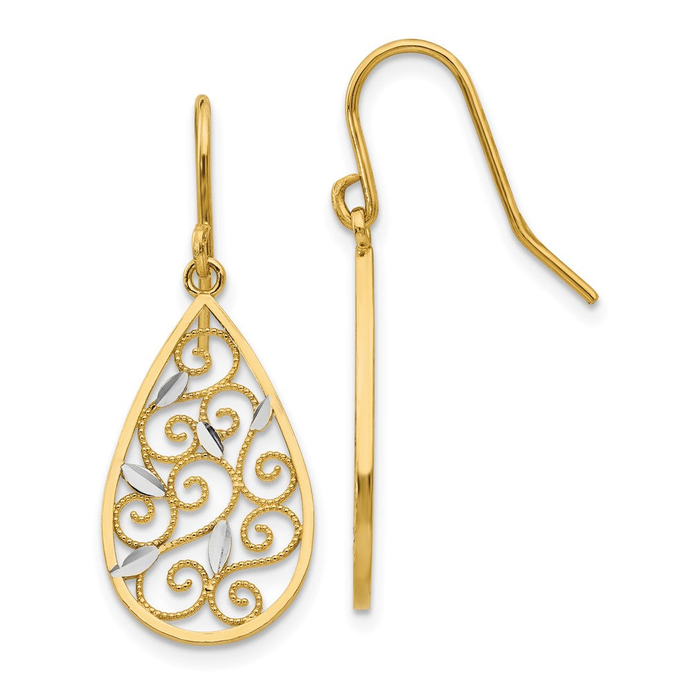 Gold Diamond-cut Filigree Teardrop Wire Earrings Model-K4363 - Charlie & Co. Jewelry