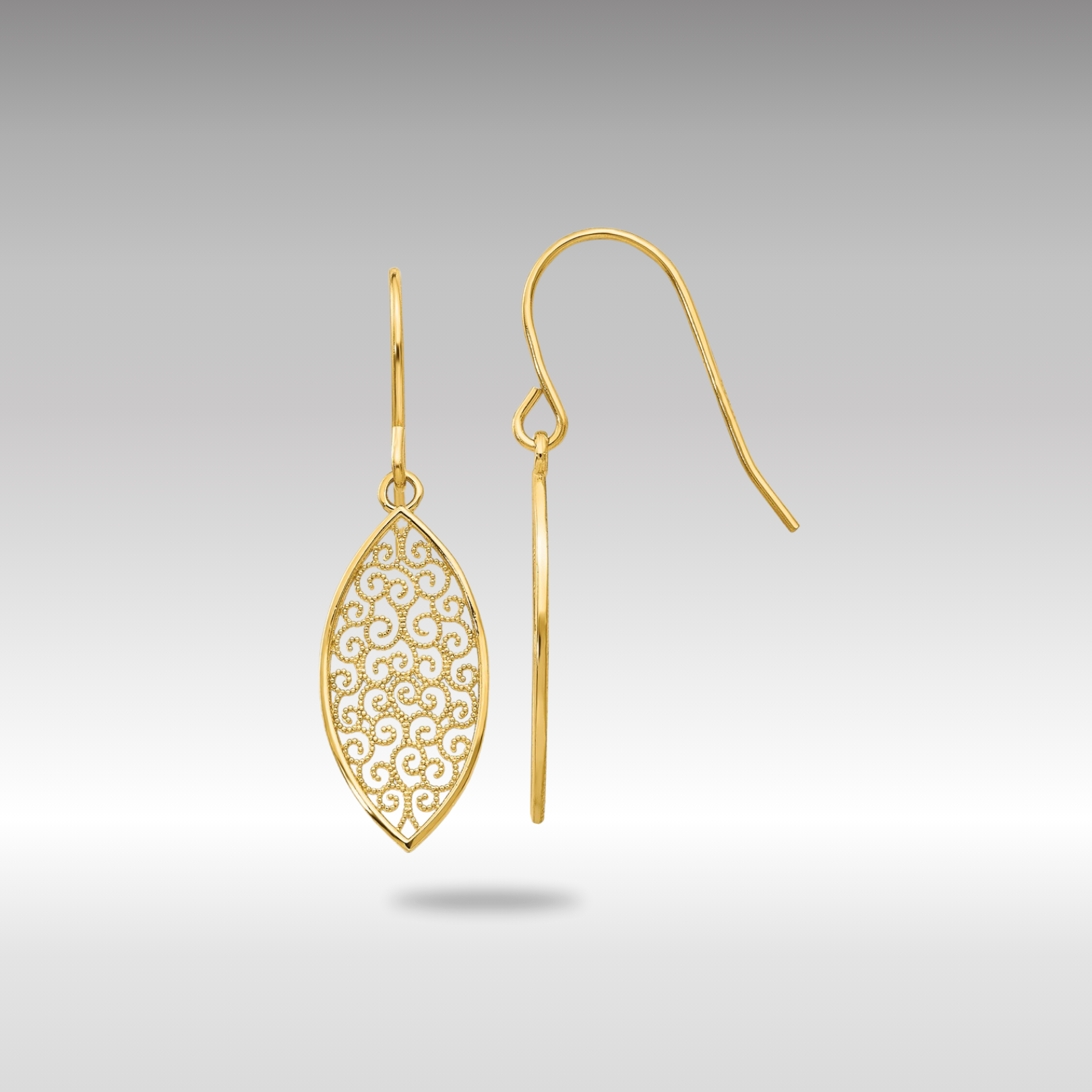 Gold Fancy Filigree Teardrop Dangle Earrings - Model K4365 - Charlie & Co. Jewelry