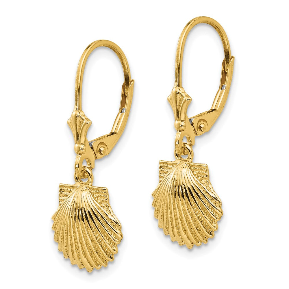 Gold Scallop Shell Leverback Earrings Model-K4459 - Charlie & Co. Jewelry